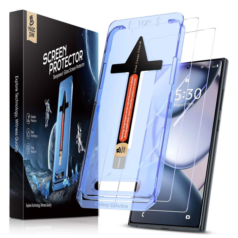 Magic John 2 Pack For Samsung Galaxy S25 Ultra Tempered Glass Screen Protector, Auto Dust-Elimination Installation, Bubble Free, Hd Clear, Easy 5051222435434