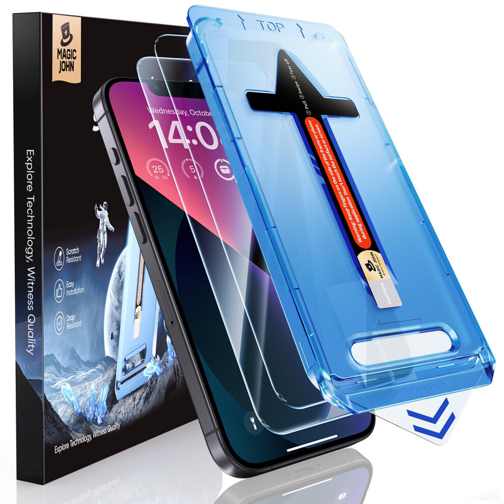 Magic John 2 Pack For Iphone 16E/ Iphone 14/ Iphone 13 Pro/Iphone 13 (6.1-Inch) Tempered Glass Screen Protector, Auto Dust-Elimination, Bubble Free, 5051221798325