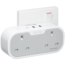 VINTAR Double Plug Adaptor, Multi Plug Extension Socket with 2 USB 1 USB C Ports, 2 Way Plug Adapter UK, 13A UK 3 Pin Wall Multiplug Extender for