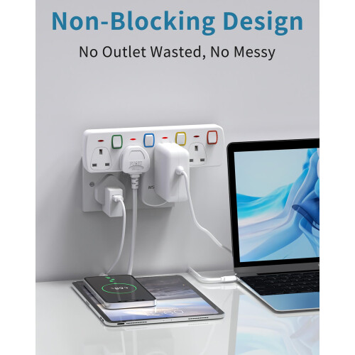 Mscien Plug Extension Socket, Multi Plug Adaptor 4 Way with Individual Switches, Adapter plug UK Turn 1 into 4, Wall Socket Plug Extender without 1