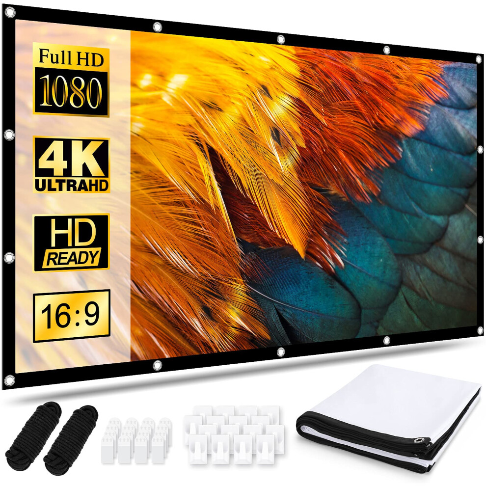 Projector Screen 120 Inch, Portable Movie Screen 16:9 Hd 4K Foldable Anti-Crease Projection Screen, Cinema Screen Support Double-Sided Projection For 5051122437491