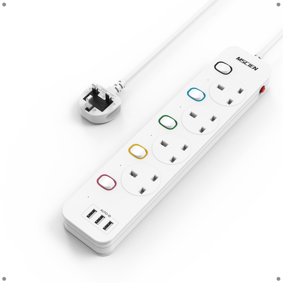 Photos - Electrical Wire & Cable Mscien Extension Lead 1M with USB Slots 4 Way Wall Mounted, 1M Extension Lead Switched with Multiple Protection, Fused Power
