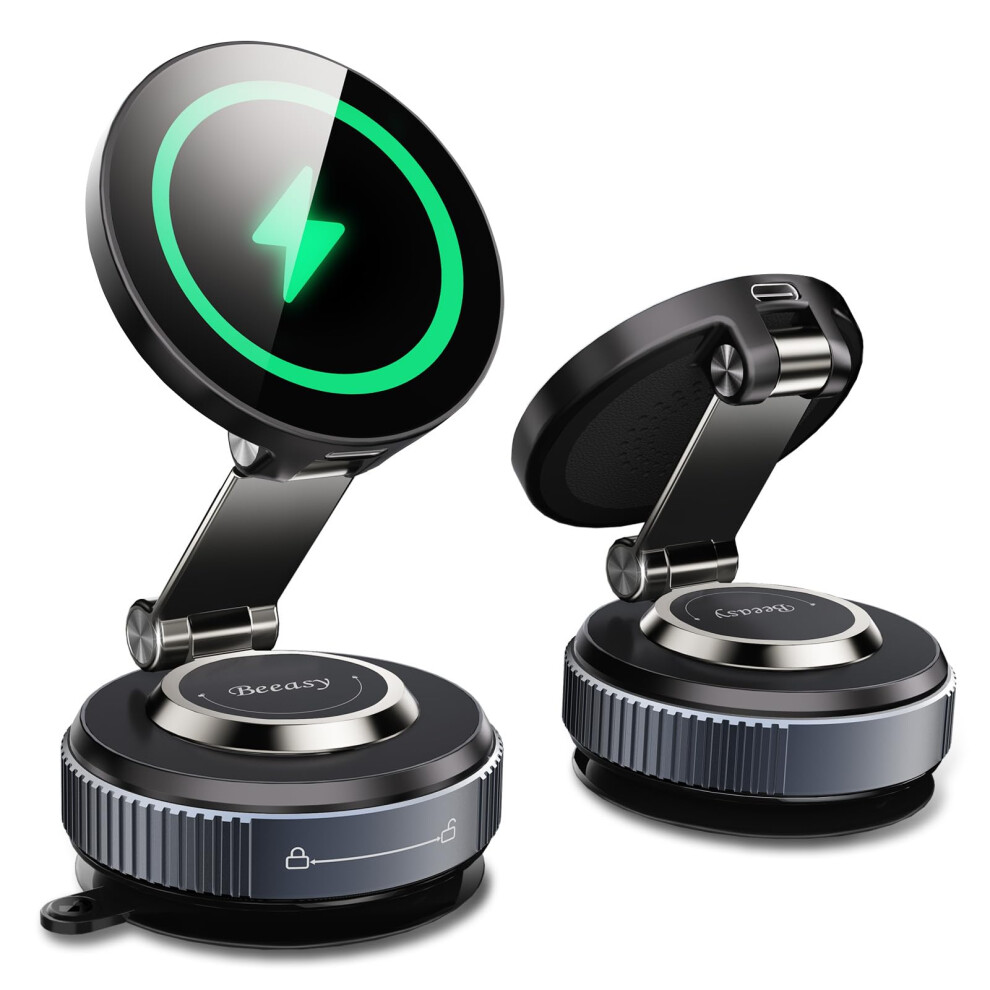 Beeasy For Magsafe Car Mount Charger, [Vacuum Suction Cup] 360? Adjustable 15W Fast Charging Magnetic Wireless Car Charger For Dashboard, Magnetic Car 5051222433676