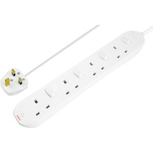 Masterplug Four Socket Extension Lead, 2 Metre Cable, Individual Switches, Power and Surge LED Indicators, 4-Way Plug Extension Cable, Power Strip,