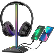 New bee Headphone Stand RGB Headset Holder with 1 USB-C Charging Port and 1 USB Charging Port, Headset Stand Gaming with 7 Light Modes Suitable for