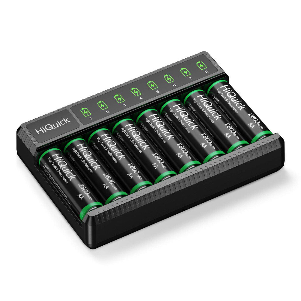 Hiquick 8 X Aa Rechargeable Batteries With Battery Charger, Type-C Input 8 Slots Led Aa Aaa Battery Charger With 8 2800Mah Rechargeable Batteries 5051222439395