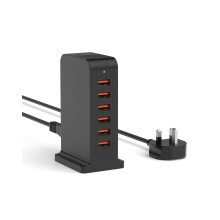 Qurzou Multi USB Charger,50W USB Tower Charging Station,Charger Plug with 6 Ports for iPhone 15/15 Pro/15 Pro Max/iPhone 14/14 Pro/14 Pro Max/13