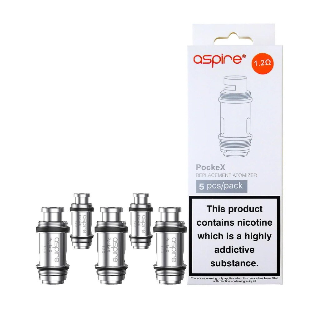 Aspire Pockex 1.2 Ohm Replacement Coils Works With Pockex Kit, Pack Of 5 No Nicotine