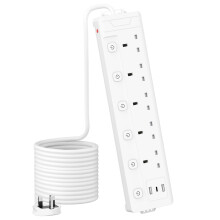 5M 5 Gang Extension Lead with 3 USB Slots Multi Plug, Mscien Extension Lead with 5M with Individual Switch, White 5 Metre, For Home Dorm Office