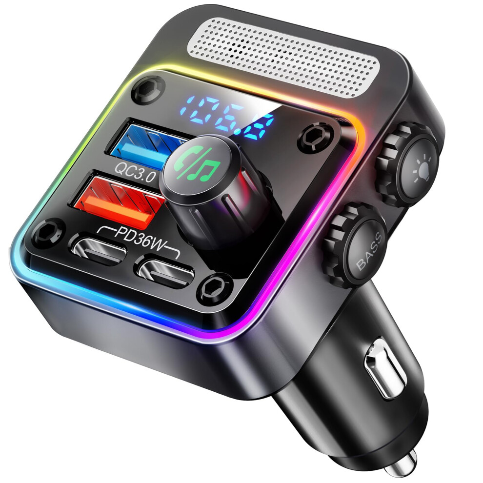 Nulaxy 54W Bluetooth 5.3 Car Adapter With 4 Charging Ports [Pd 36W & Qc3.0 18W], Wireless Radio Fm Transmitter, Bluetooth Transmitter, Deep Bass 5051221801896