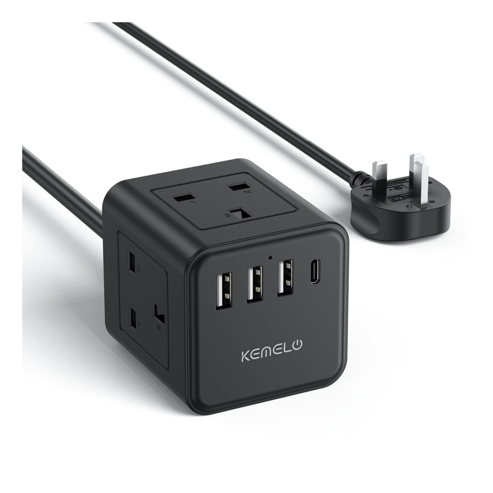 3M Cube Extension Lead With Usb, Kemelo 4 Way (13A/3250W) Plug Extension Socket With 3 Usb A & 1 Usb C, Child Safety Extension Cord,Black Cube Power 5051222439081
