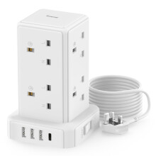 Tower Extension lead Surge Protection Extension Lead with Switch (13A 3250W) 8 AC Outlets & 4 USB Ports Plug Extension Socket Extension Cable 2M Mini