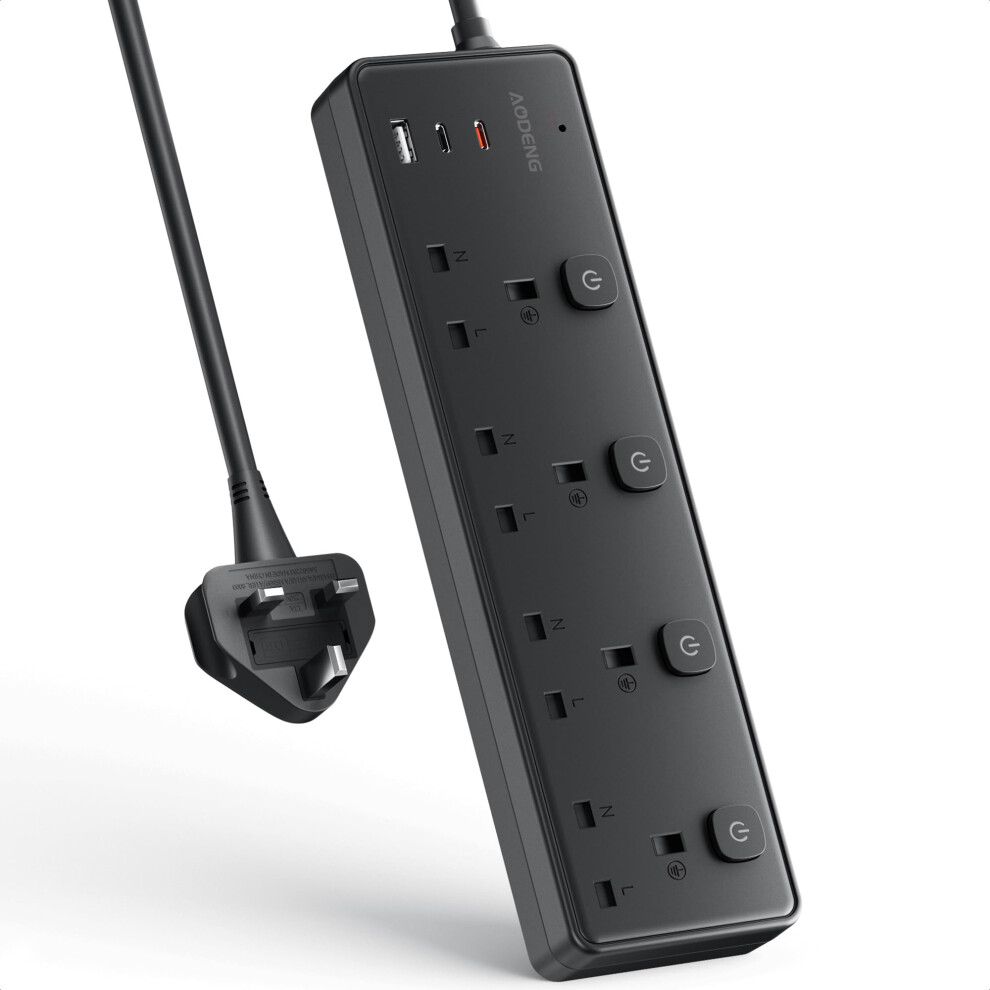 Extension Lead With 3 Usb Slots(30W),4 Way Sockets Outlets Ports Extension Cable With 4 Individual Switches Surge Protected?Wall Mountable Extension 5051222439937