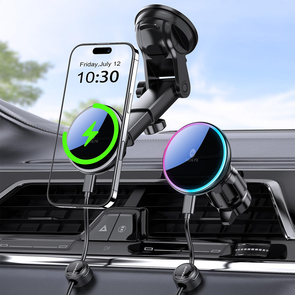 Mokpr For Magsafe Car Mount Charger, 15W Magnetic Wireless Car Charger For Magsafe Car Mount Dashboard Windshield Air Vent Fits Iphone 5051222436554