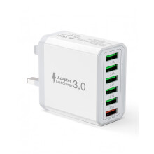 Tupneuf 33W USB Plug Fast Charge, 6-Port Multi Charger Plug UK Charging Power Adapter Multiple Quick Charge 3.0 Wall Mains Plug for iPhone 16 15 14 13