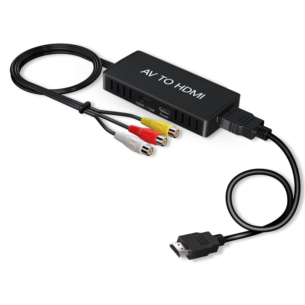 Vixlw Av To Hdmi Converter, Rca To Hdmi Adapter, 720P/1080P Rca Composite Cvbs Adapter Support Pal/Ntsc For Pc, Laptop, Tv, Wii, Xbox, Ps2, Ps3, Stb,