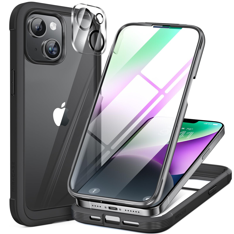 Miracase Compatible With Iphone 14 Case 6.1 Inch, [Built-In Glass Screen Protector + Camera Lens Protector] Full Body Rubber Bumper Clear Back Case 5051221807843