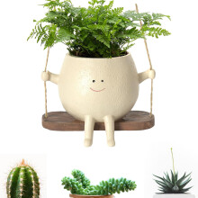 Nitoope Swing Face Planter Pot, Smile Face Hanging Plant Pot, Small Resin Flower Head Planters, Hanging Flower Pots Indoor Outdoor,Unique Plant Pots