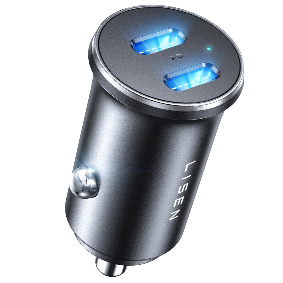 Lisen 90W Usb C Car Charger Adapter, Dual Usbc Port Pd45w Iphone Car Charger Fast Charging, Mini Usb C 12V Socket Cigarette Lighter Usb Charger For 5051221807478