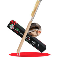 Senwosa Pizza Oven Brush with Stone Scraper 56 cm - Heat Resistant Stainless Steel Bristles, Long Handle - Universal Fit for Most Pizza Ovens