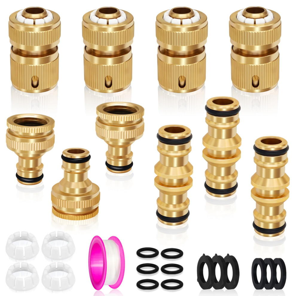 10 Pack Brass Garden Hose Tap Connector Kit, 2-In-1 Faucet Connector, Double Male Connectors, Hose 1/2"End Quick Connect For Garden Hose Pipe Tube (A) 5051221816005