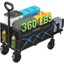 90L Festival Trolley, Folding wagon with 360 LBS Max Load & Expandable Storage, Sturdy Camping Trolly, Trolley on Wheels with 2 Cup Holders for