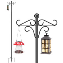 QIZENME Bird Feeder Stand, 234cm Heavy Duty Double Shepherd?s Hook with 5 Prongs Base, hanging bird feeder Sturdy Freestanding Pole for Garden, Yard,