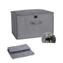 Lockable Fabric Storage Box with Lid and Combination Lock, Collapsible Wardrobe Organizer for Clothes, TShirts, Scarves, Toys, Grey 40x30x21cm