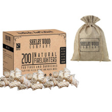 Wood Wool Natural Firelighter With Free Hessian Bag, Box of 200 For Log Burners, Fires, Easy to Light, Odourless,Clean, Smoke Free Fire Starting, Burn