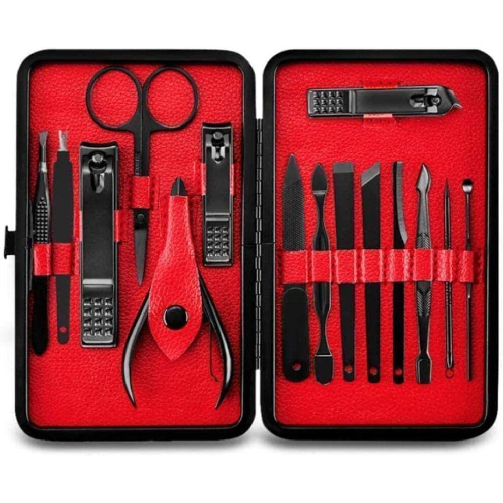 Manicure and Pedicure Set with Stainless Steel Nail Clippers, Precision Blades, Leather Case