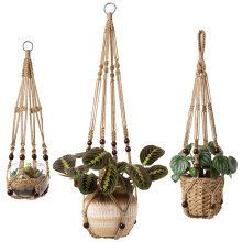 Mkouo Set of 3 Macrame Hanging Baskets Plant Hanger Indoor Plant Basket Hanging Flower Pot Holder Jute Rope with Beads without Tassels Jute Rope 58 cm