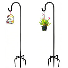 ADTSADDTO Shepherds Crook Hooks, 2PCS 152cm Adjustable Height Shepherds Hooks with 5 Prong Base, Metal Border Hook for Garden Lights, Lanterns, Plant