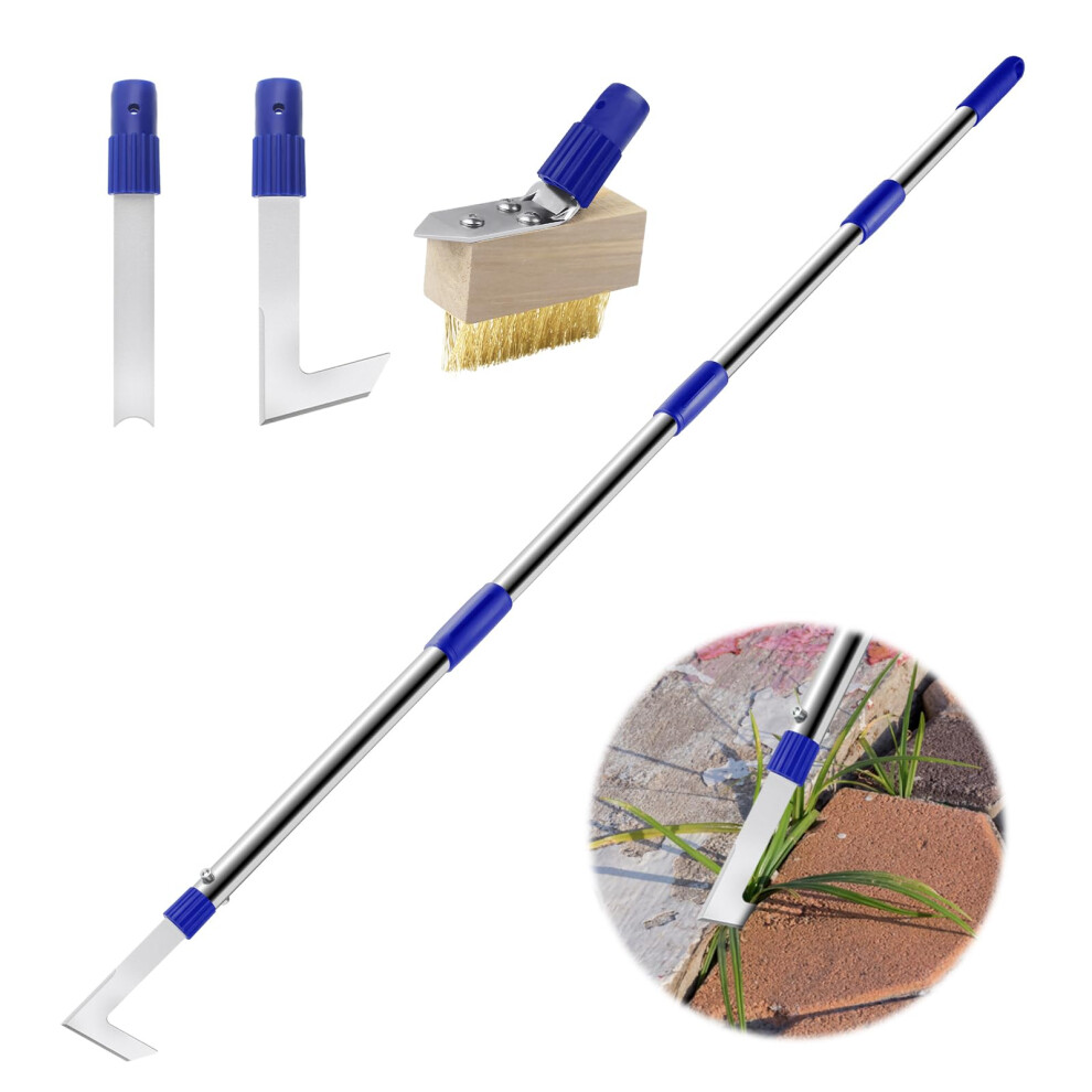 Anwor Patio Weed Remover Tool With Long Handle, Weed Scraper And Weed Wire Brush Set Combo, 60" Block Paving Weeding Tool To Remove Weeds And Moss, 3