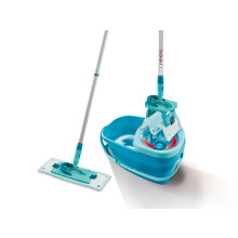 Leifheit Clean Twist M Ergo Mop and Bucket Set, Mop 33 cm wide, Moisture controlled Spin, Faster cleaning Spin mop, Easy-steer Micro Fibre head with