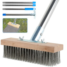 Stainless Steel Wire Broom with 4 Detachable Pole Stiff Metal Brush Deck Scrub Brush Long Handle Floor Scrub Bristles Scrubber Tile Deck Cleaning Tool