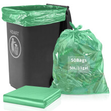50 Pack 50L Bin Liners, Large Plastic Bin Bags Green Refuse Sacks Rubbish Garbage Trash Waste Bag for Kitchen Home Office