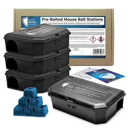 Pre Baited Mouse Boxes (Pack of 4) Effective Indoor Mouse Trap Boxes