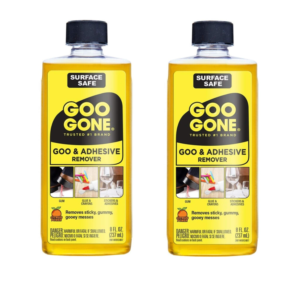 Goo Gone Original - 8 Ounce - Surface Safe Adhesive Remover Safely Removes Stickers Labels Decals Residue Tape Chewing Gum Grease Tar - Pack Of 2 5051221840857