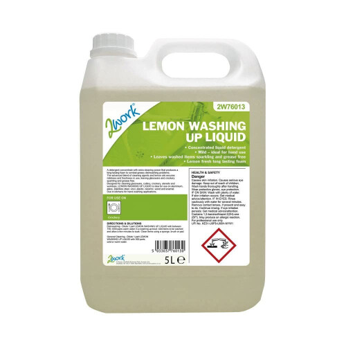 2Work Washing Up Liquid Lemon Scent 5 Litre Bottle 2W76013 1