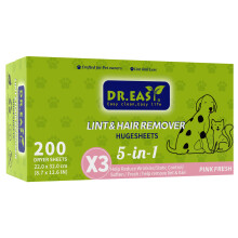 Dr.Easy LINT & HAIR REMOVER Pet HUGESHEETS with 3X Dryer Sheets, PINK FRESH, 200 Count,PLANT&MINERAL-BASED FORMULA