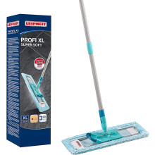 Leifheit Back-friendly Floor Mop XL Super Soft, Steel Handle 146 cm, Foot Click, Parquet & Cork, 360? Swivel, Click System, Eco-friendly Cardboard