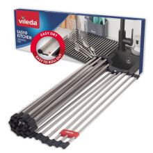 Vileda Draining Rack Sink 45 x 40 cm Stainless Steel & TPE - 24 Rails Rollable - Ideal as a Rack for Tableware and Sink Cover - Foldable Dish Drainer