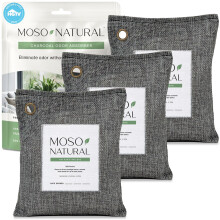 Moso Natural Air Purifying Bag 200g (3 Pack). A Scent Free Odour Eliminator for Cars, Closets, Bathrooms, Pet Areas. Premium Moso Bamboo Charcoal