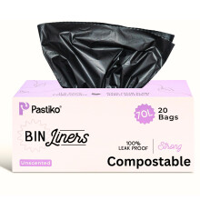 Pastiko 100% Compostable Biodegradable 70L Bin Liners Strong Garbage Bags Extra Thick Leak Proof Black Bin Bags TUV Austria OK Home and Industrial