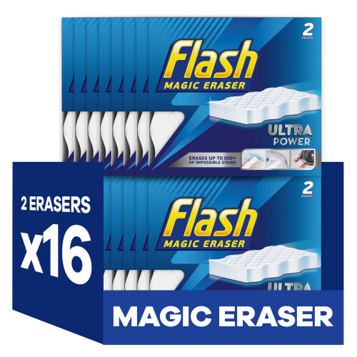 Flash Flash Ultra Power Magic Eraser, Stain Remover, 32 Erasers (16x2), Multi Surface Cleaner