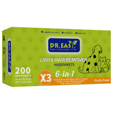 Dr.Easy LINT & HAIR REMOVER Pet HUGESHEETS with 3X ODOR REMOVE Dryer Sheets, Fruits Fresh, 200 Count,PLANT&MINERAL-BASED FORMULA