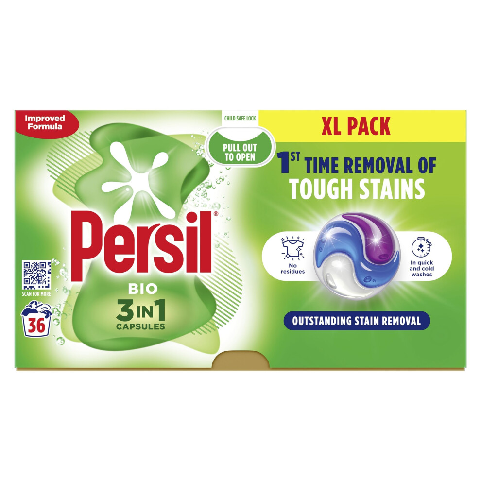 Persil Bio 3 In 1 Washing Capsules Laundry Capsules For 1St Time Removal Of Tough Stains Outstanding Stain Removal In Quick & Cold Washes 108 Washes