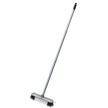 Addis Indoor Plastic Sweeping broom with Soft Nylon bristles & 3pcs easy assemble Metal handle, Metallic Grey