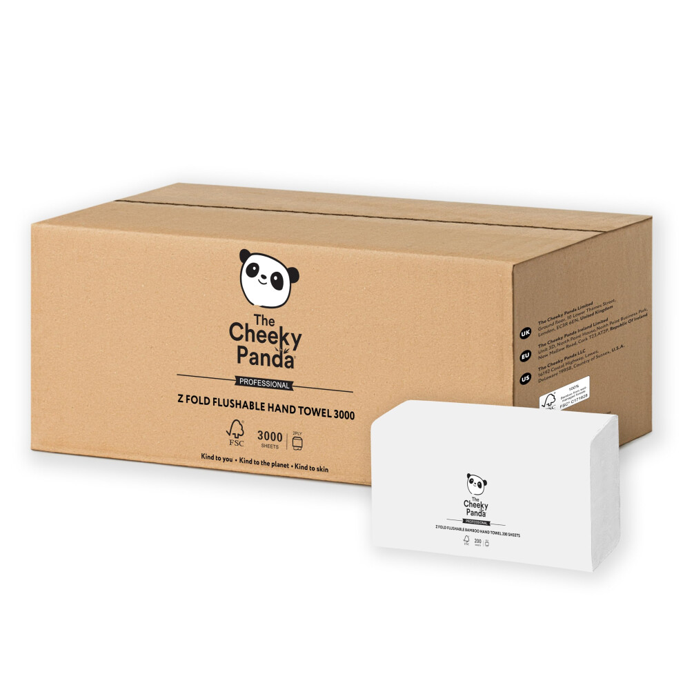 The Cheeky Panda Bamboo Z Fold Paper Towels | 3000 Sheets (15 Pack Of 200) 2 Ply Paper Hand Towels For Dispensers | Plastic Free & Sustainable
