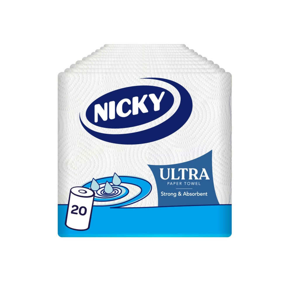 Nicky Ultra Kitchen Towel - Pack Of 20 Rolls, 75 Sheets Per Roll, 3-Ply, Ultra Strong And Absorbent, Suitable For The Whole Family, 100% Fsc